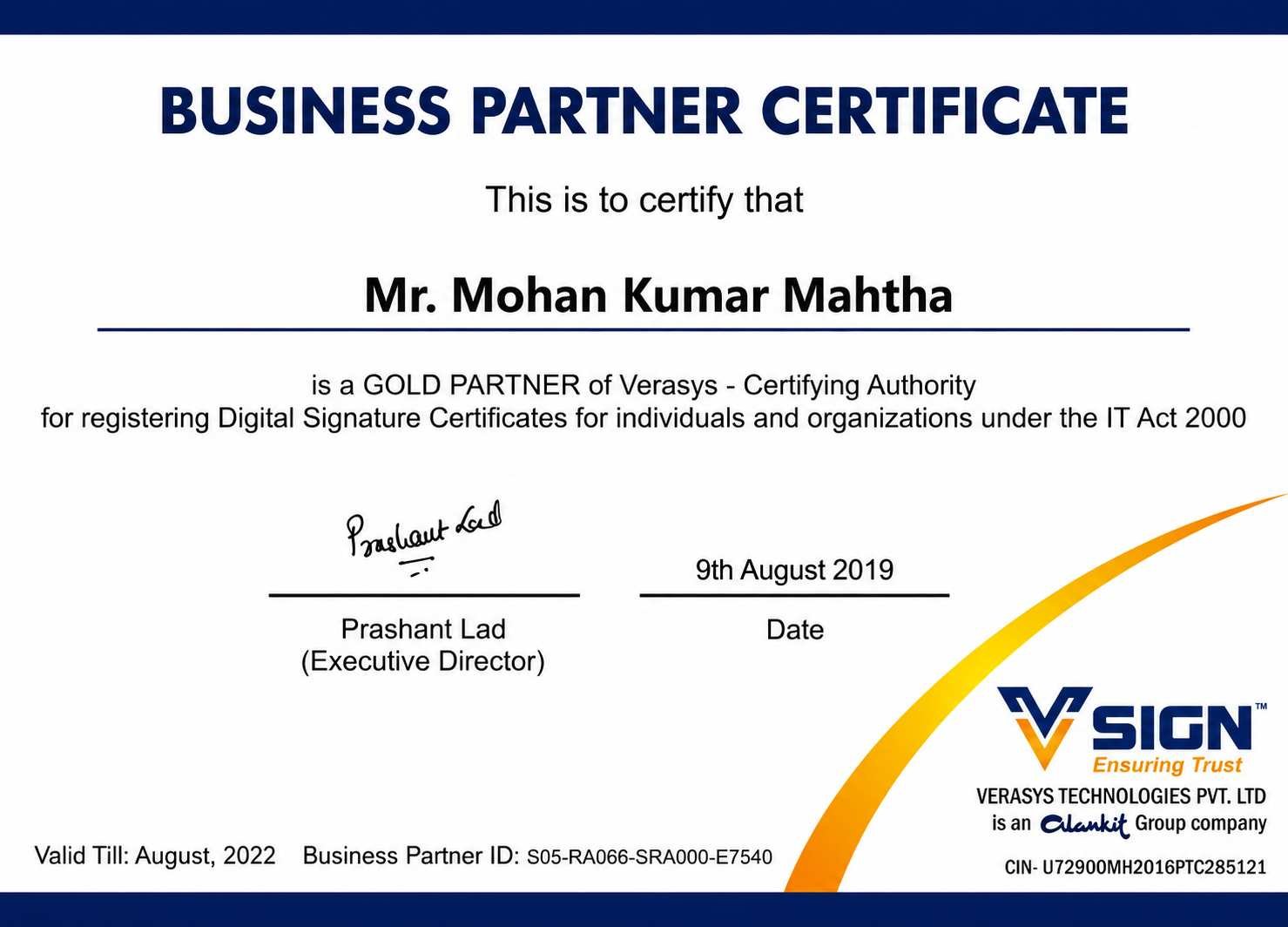 IDSign CA Certificate of Partnership