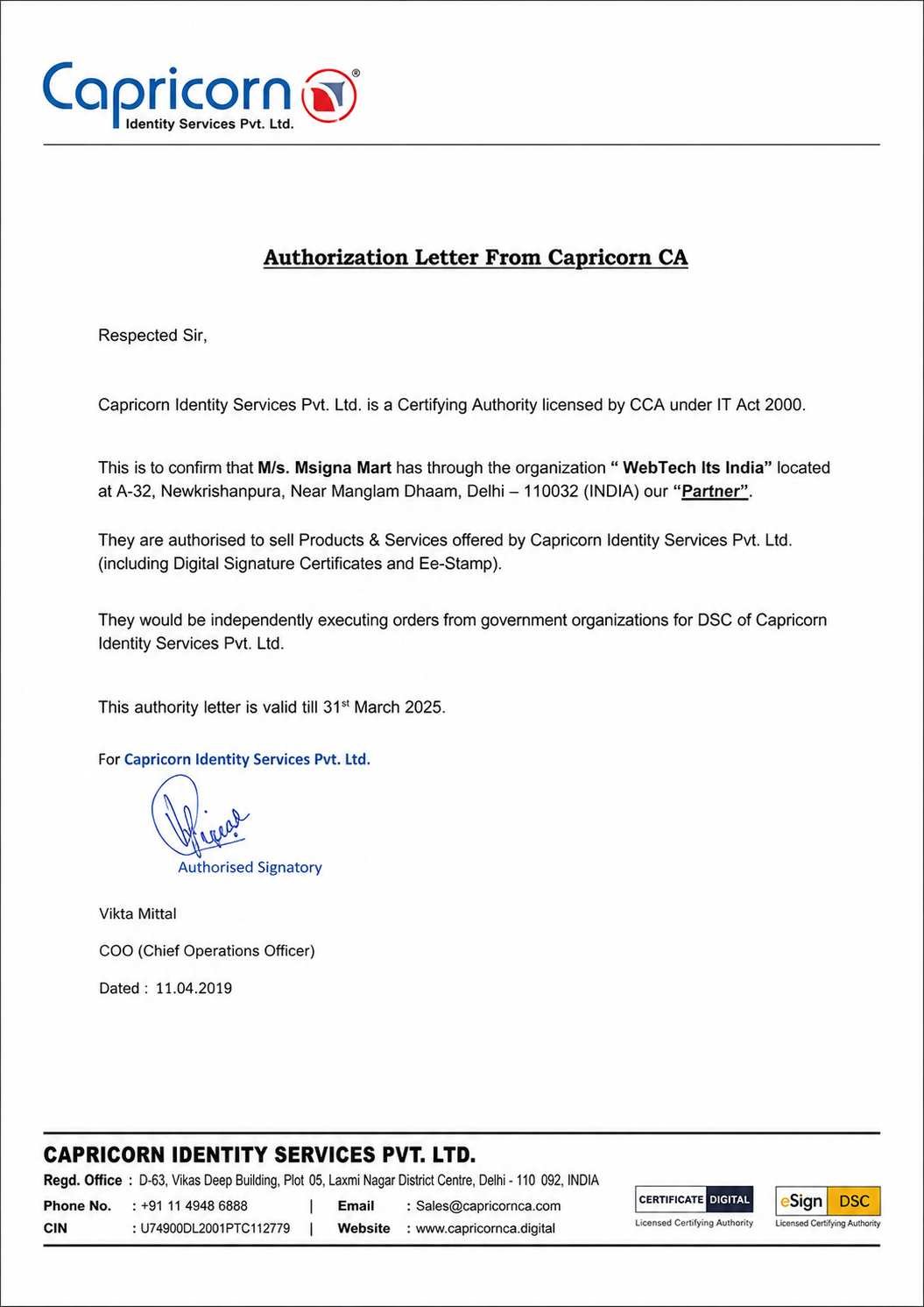 IDSign CA Certificate of Partnership